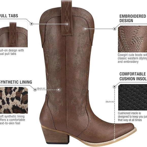 Cowboy Boots for Women, Cowgirl Boots, Comfortable Western Boots Embroidered - Picture 2 of 6